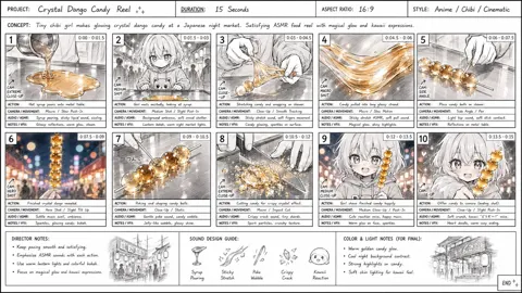 Anime storyboard chibi girl crystal dango night market