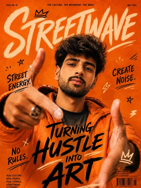 Urban orange streetwear magazine cover south asian man