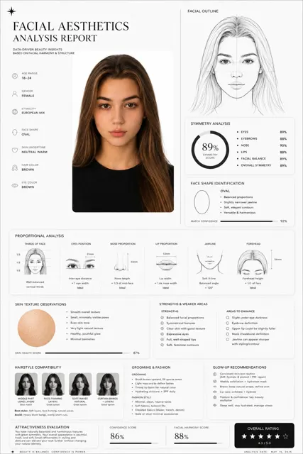 Luxury facial aesthetics analysis report minimalist