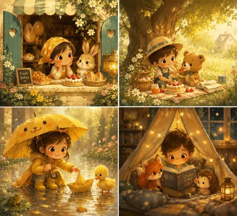 Dreamy animation studio oil brushwork illustration