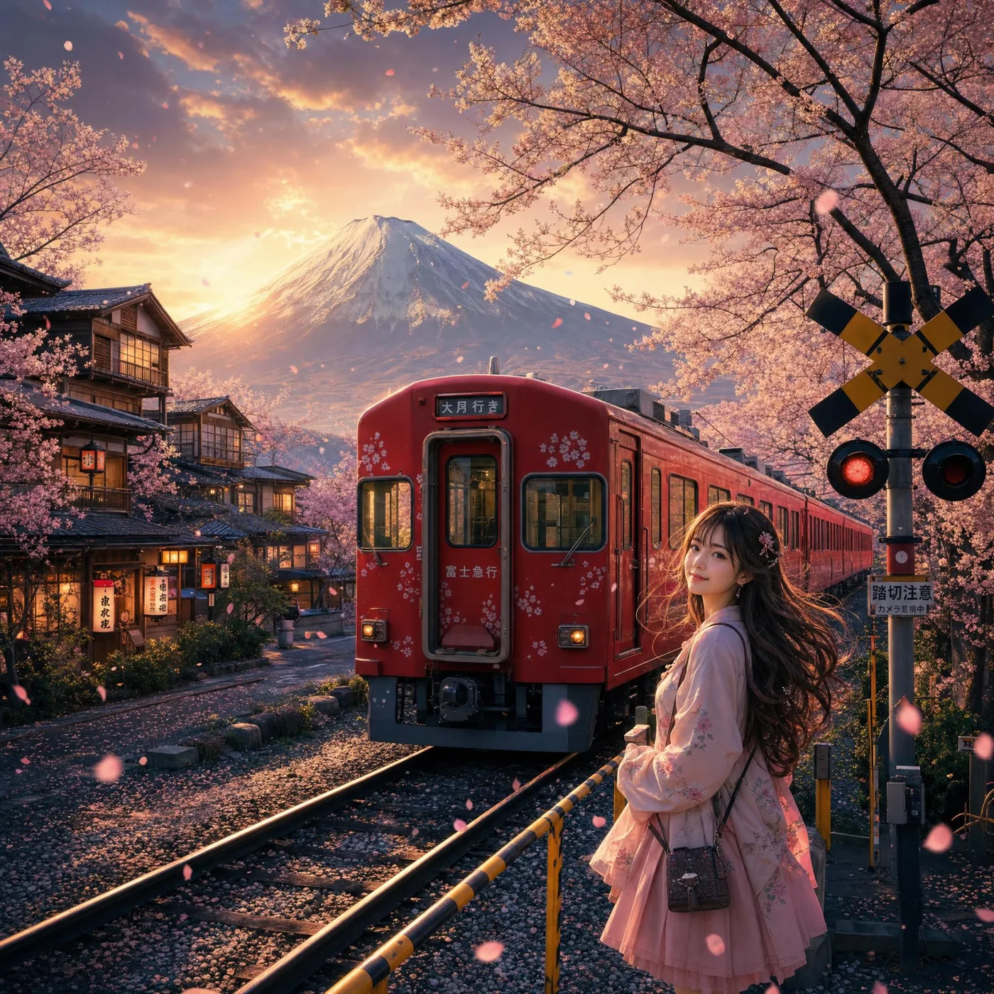 Japanese sakura train anime girl cinematic — After