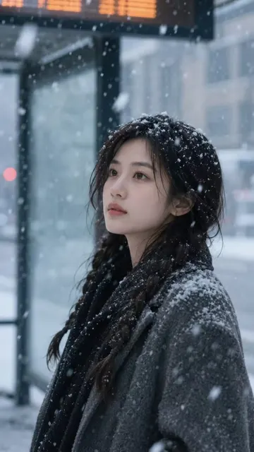 Winter snowy urban station cinematic portrait
