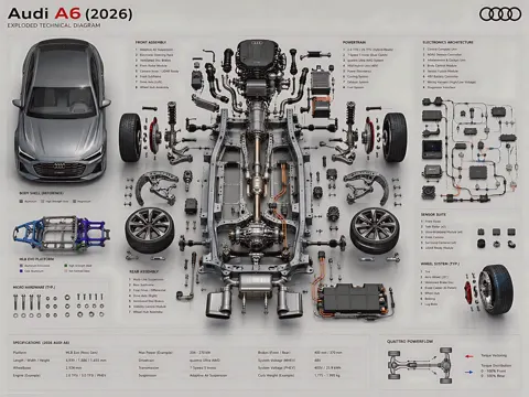 Engineering level exploded poster of audi a6