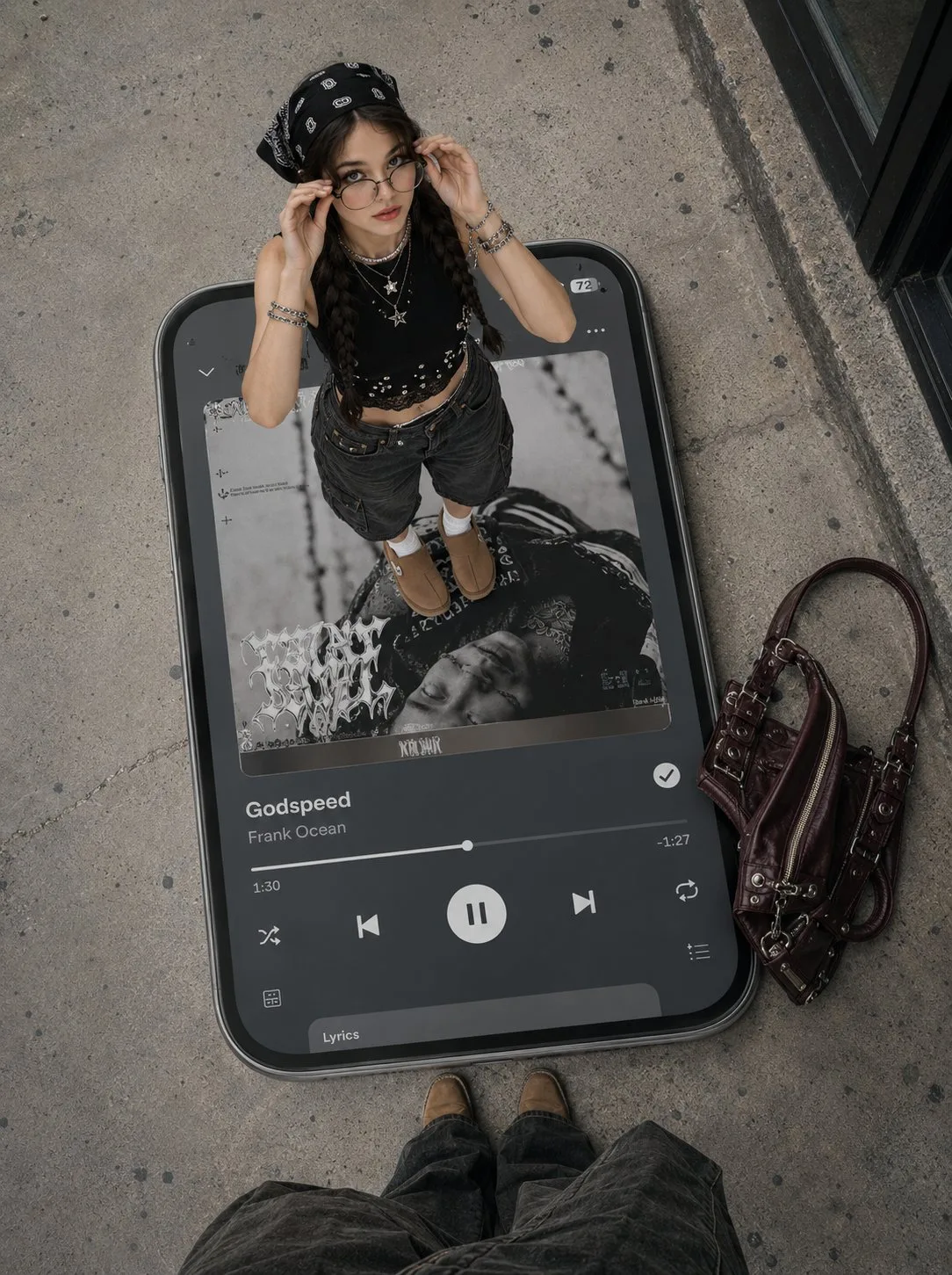 Surreal giant smartphone music player street fashion — After