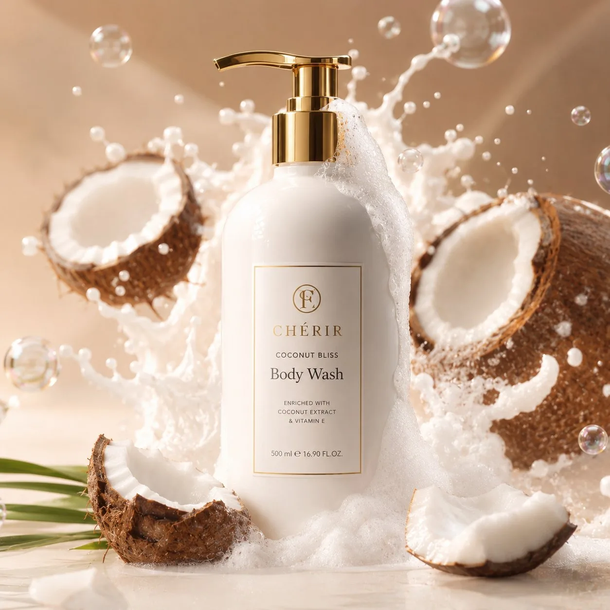 Minimal white bottle coconut skincare commercial — Sonra