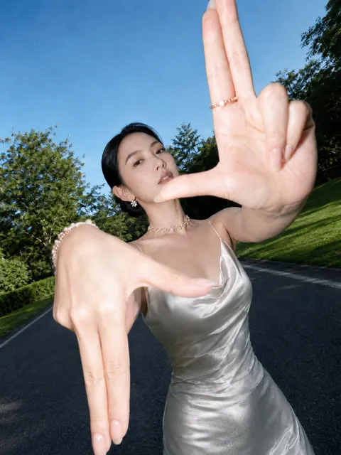 East asian woman fashion portrait wide angle flash