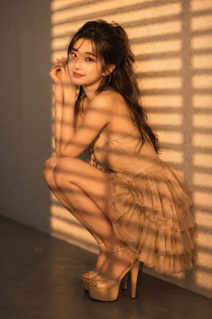 High fashion editorial golden hour venetian blinds model