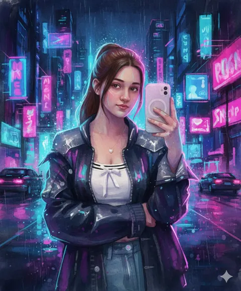 Cyberpunk watercolor neon portrait