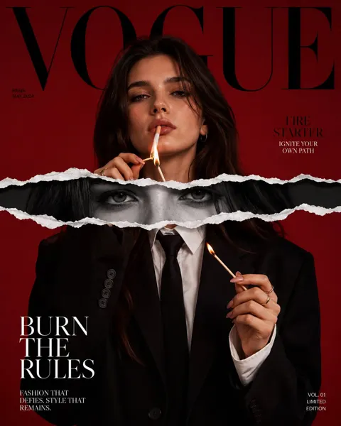 Luxury fashion editorial torn paper cover