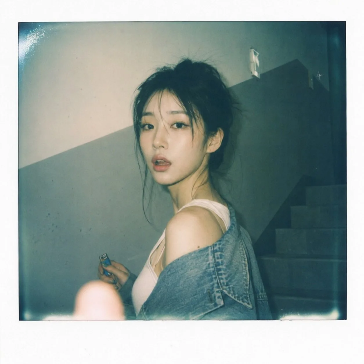 Polaroid stairwell snapshot k idol style — Sonra