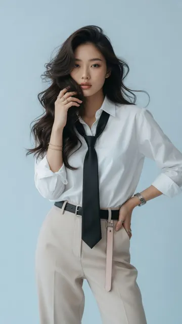 Photorealistic east asian woman fashion editorial portrait
