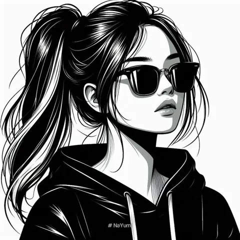 High contrast black and white fashion illustration ink art
