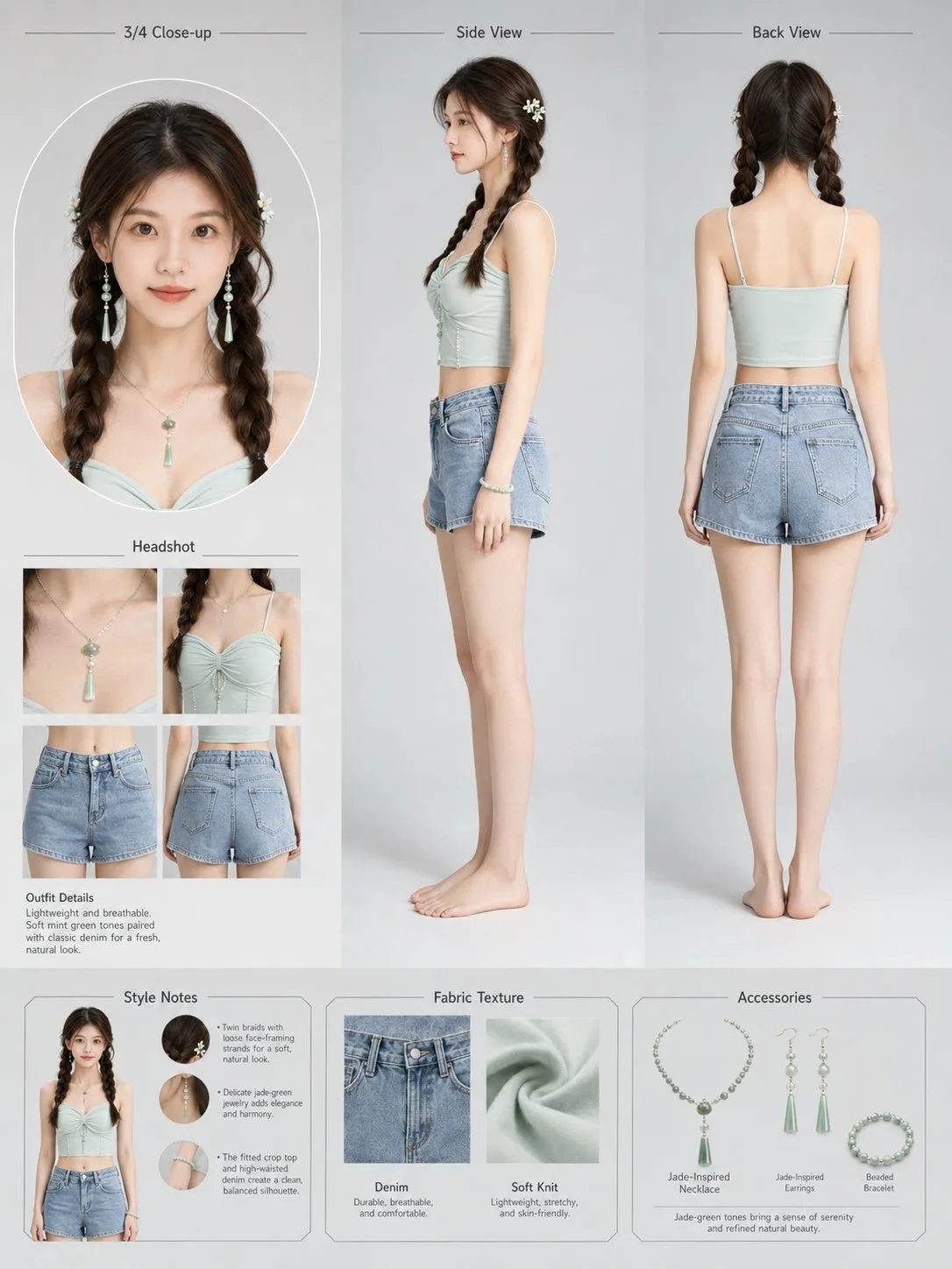 Hyper realistic fashion reference sheet — Sonra