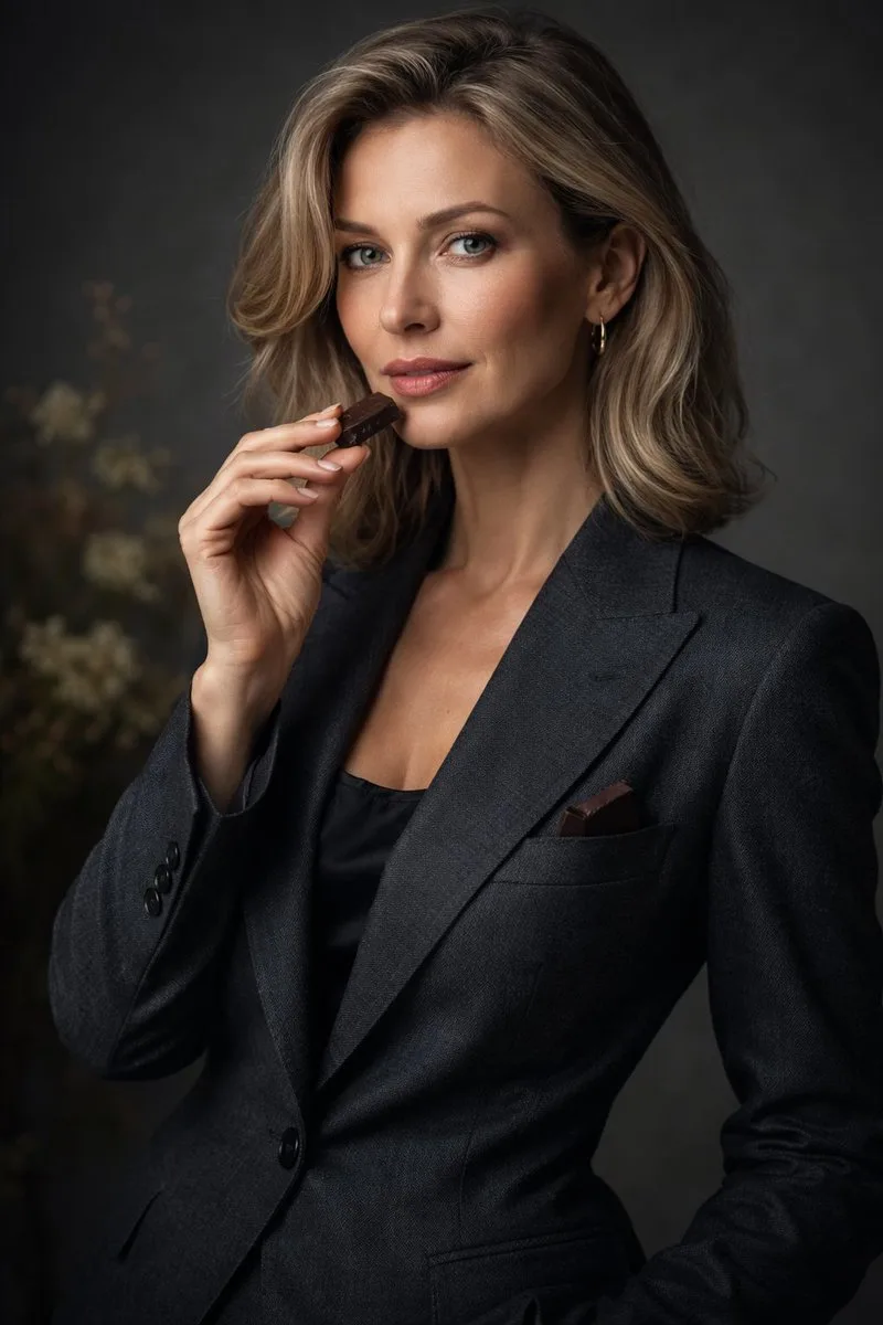 Charcoal suit chocolate portrait — Sonra