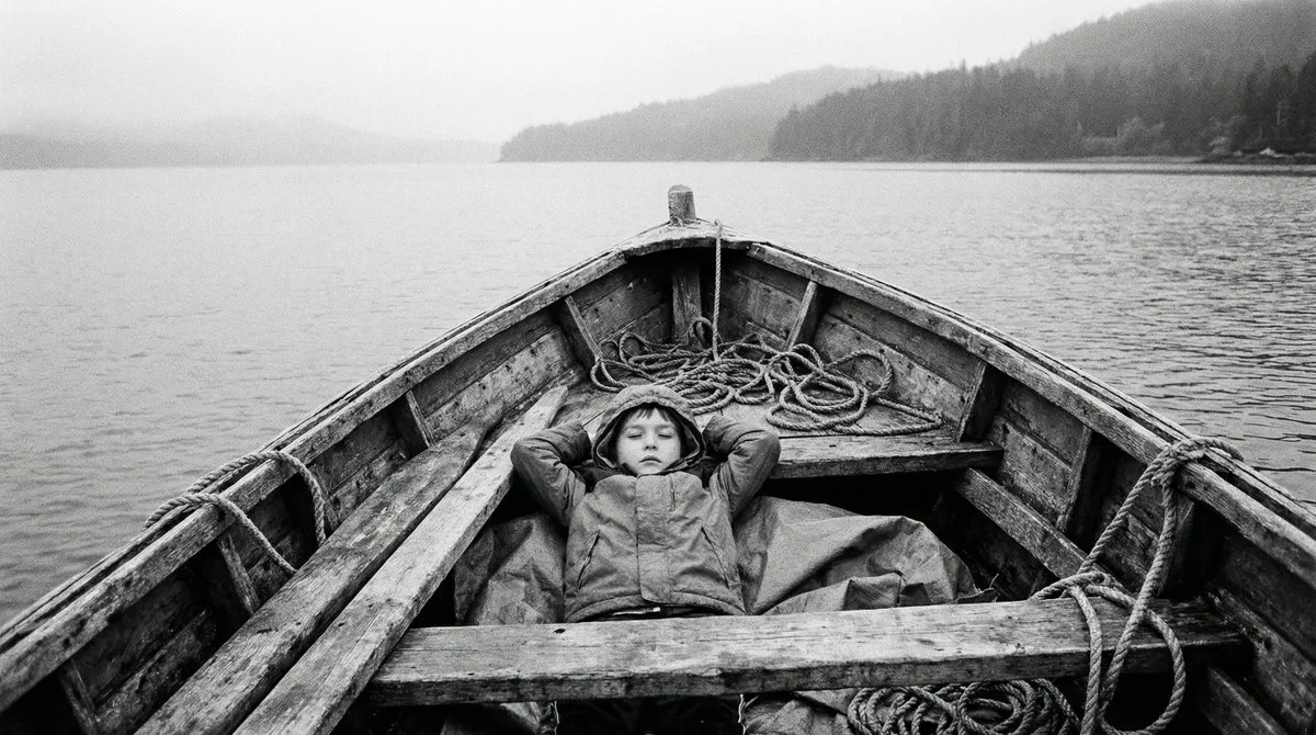 Sleeping child fishing boat — Sonra
