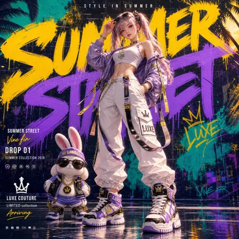 High end anime realistic streetwear poster