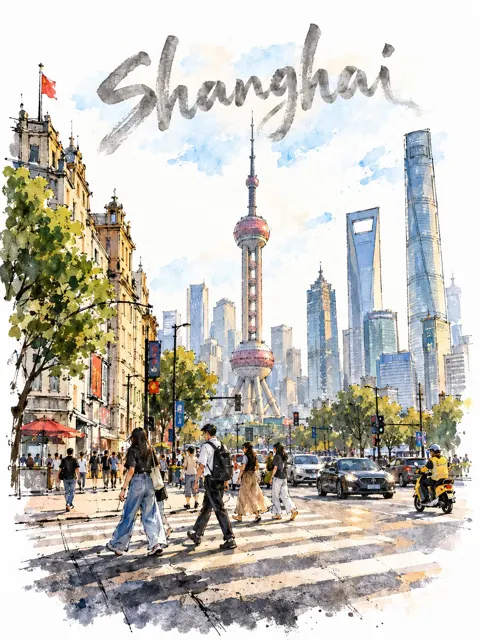 Urban sketch watercolour busy street crossing prompt