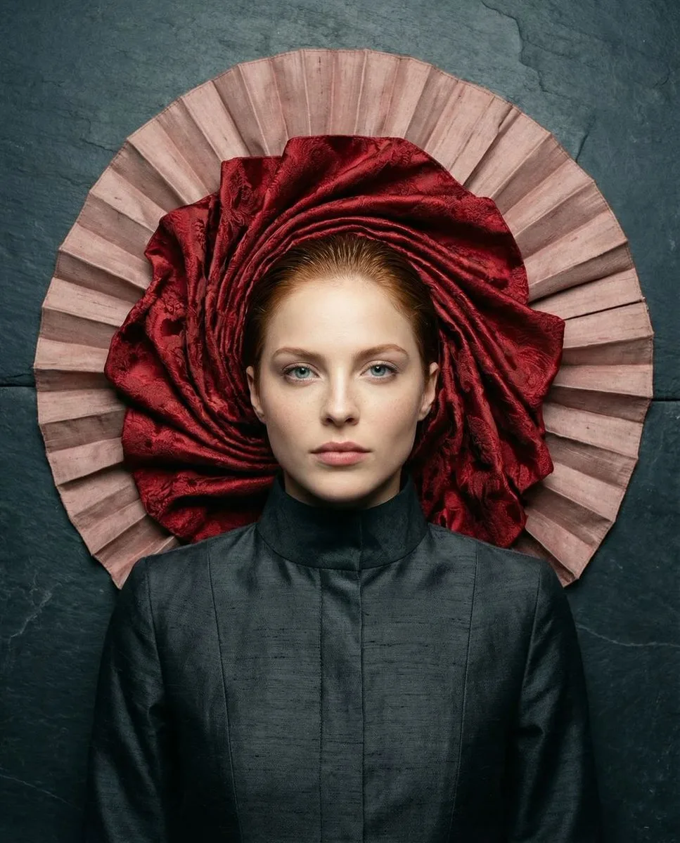Dark slate crimson brocade model — Sonra