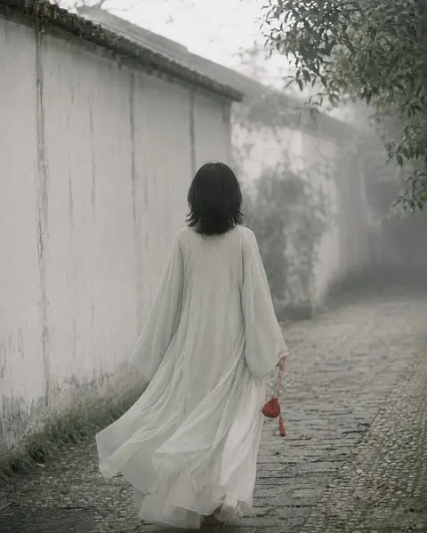 Jiangnan rainy alley woman back view