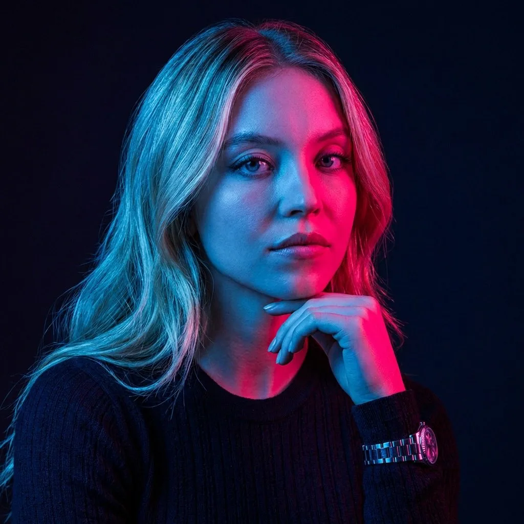 Blue pink neon realistic portrait — Sonra