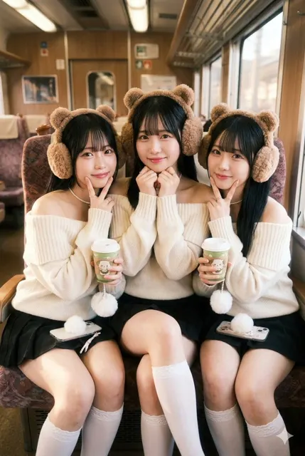 Fluffy bear muffs triplet train