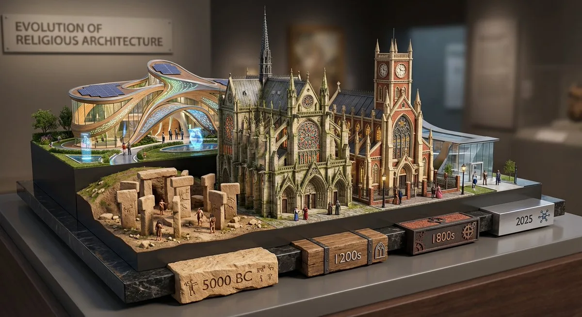 Religious architecture evolution diorama — After