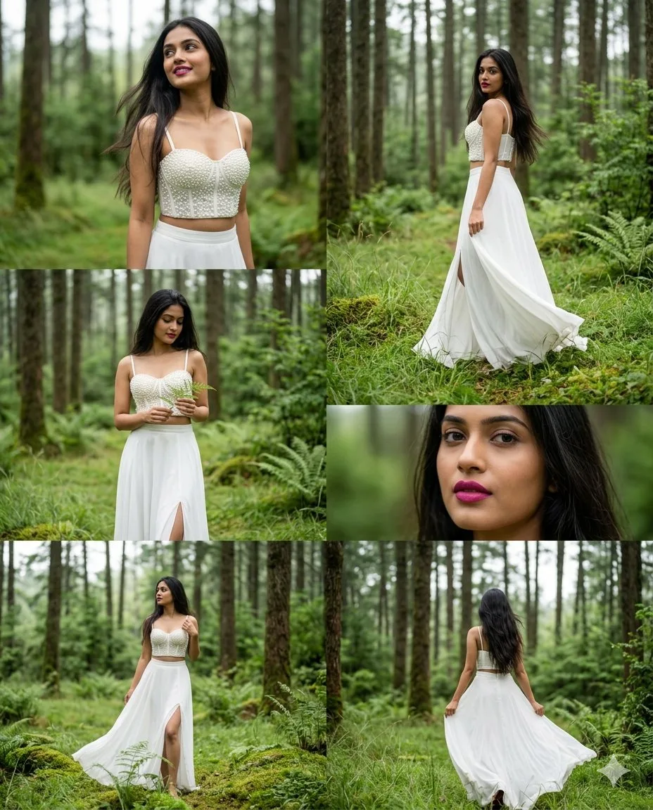 Indian woman enchanted forest cinematic portrait strip — After