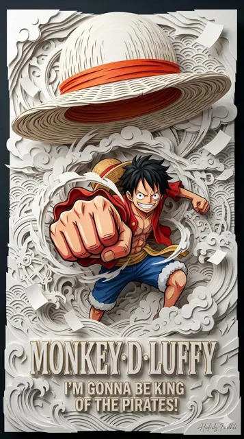 3d layered papercraft anime hero poster