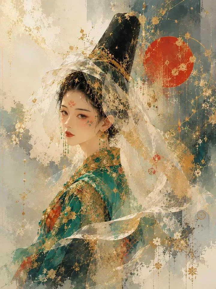 Ethereal east asian princess hanbok watercolor fantasy — After