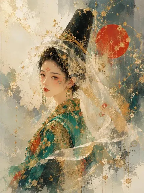 Ethereal east asian princess hanbok watercolor fantasy