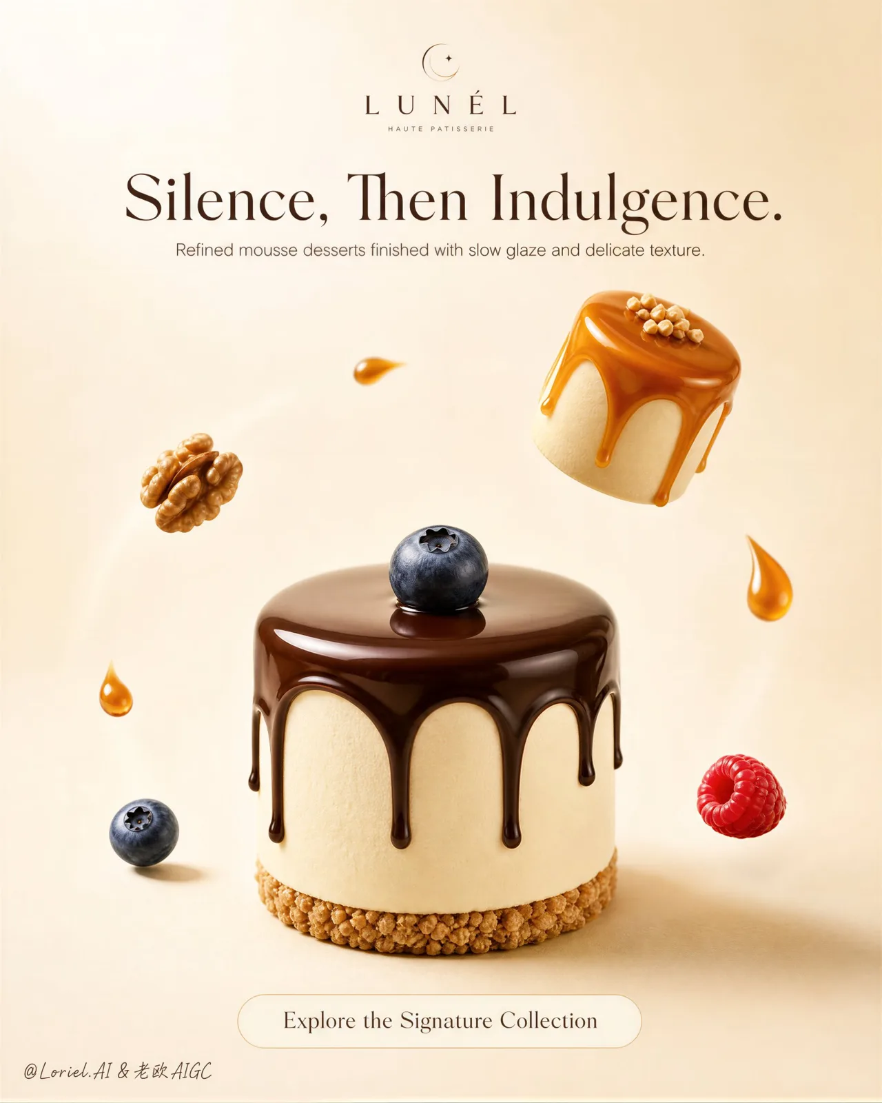 Roseva premium raspberry dessert campaign poster — Sonra