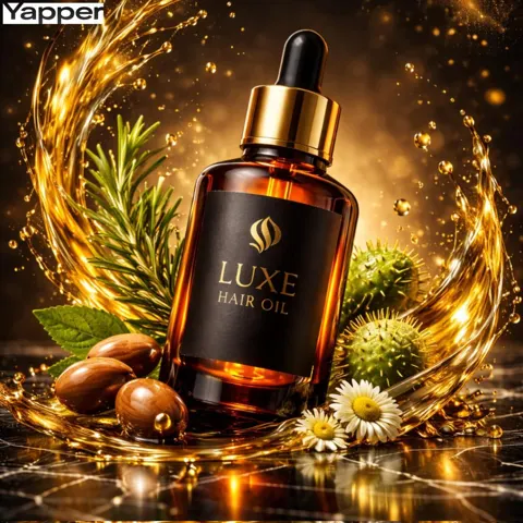 Luxury black gold hair oil macro