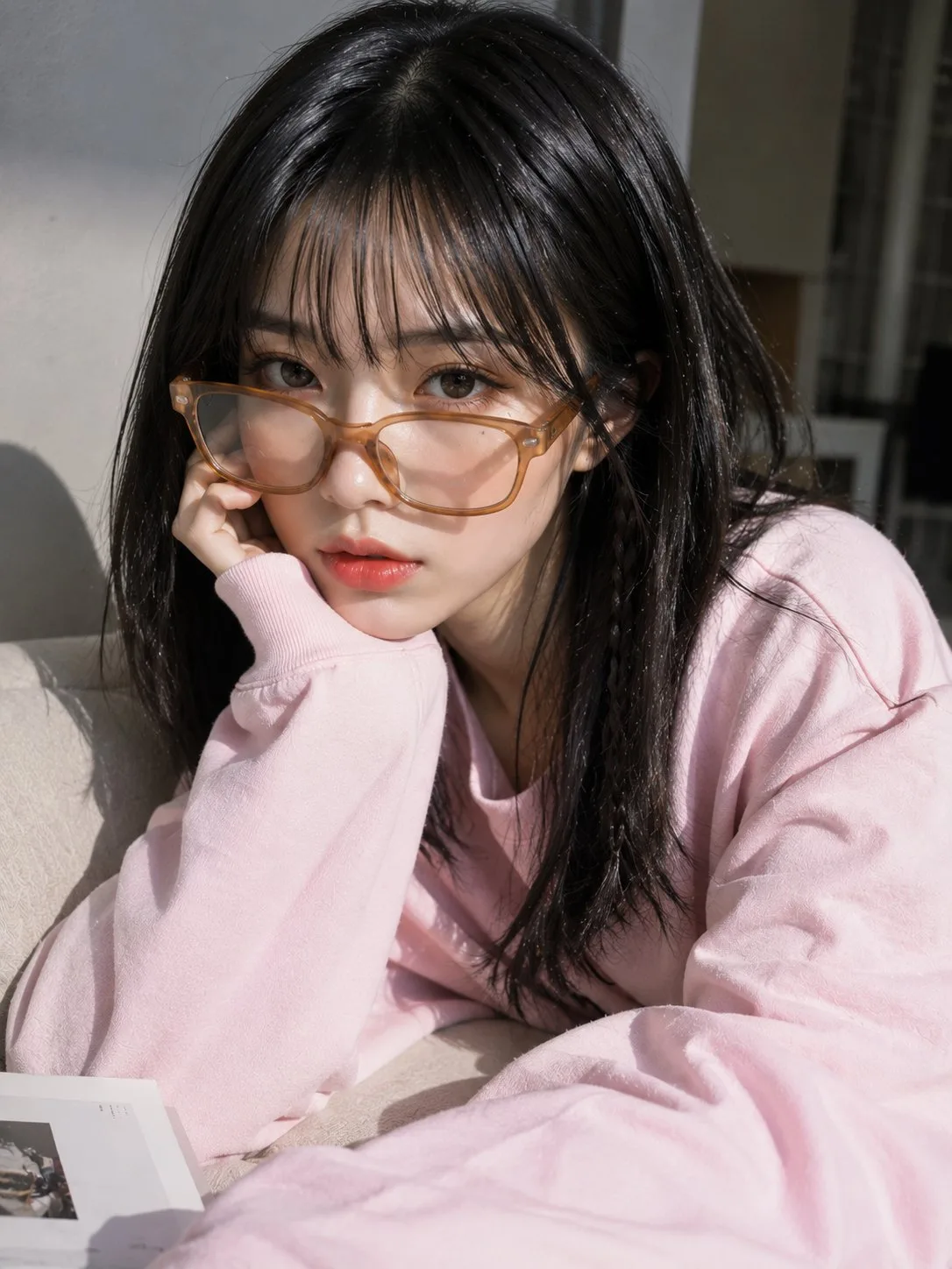 Asian woman amber glasses fashion editorial portrait — Sonra