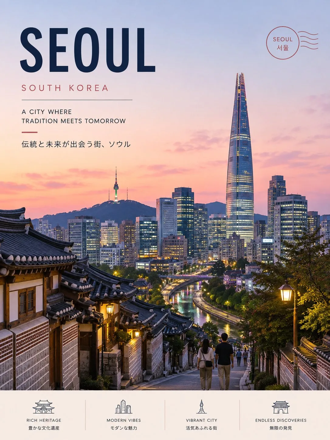Premium minimalist seoul travel poster — After