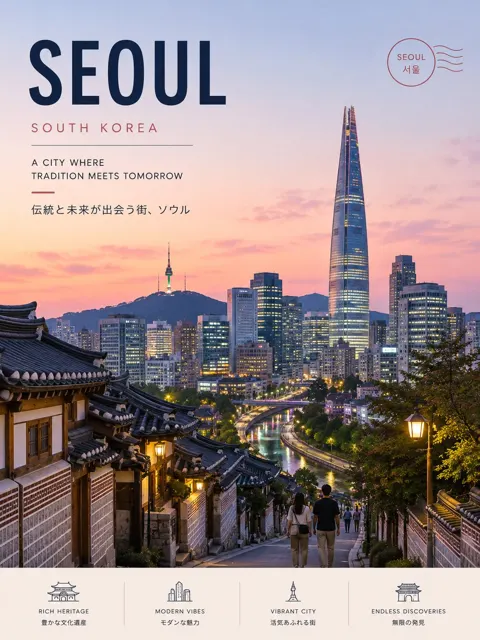 Premium minimalist seoul travel poster