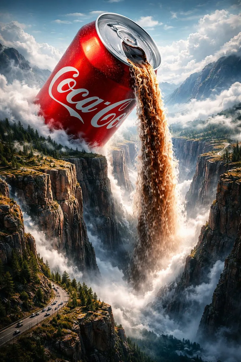 Giant cola waterfall canyon — After