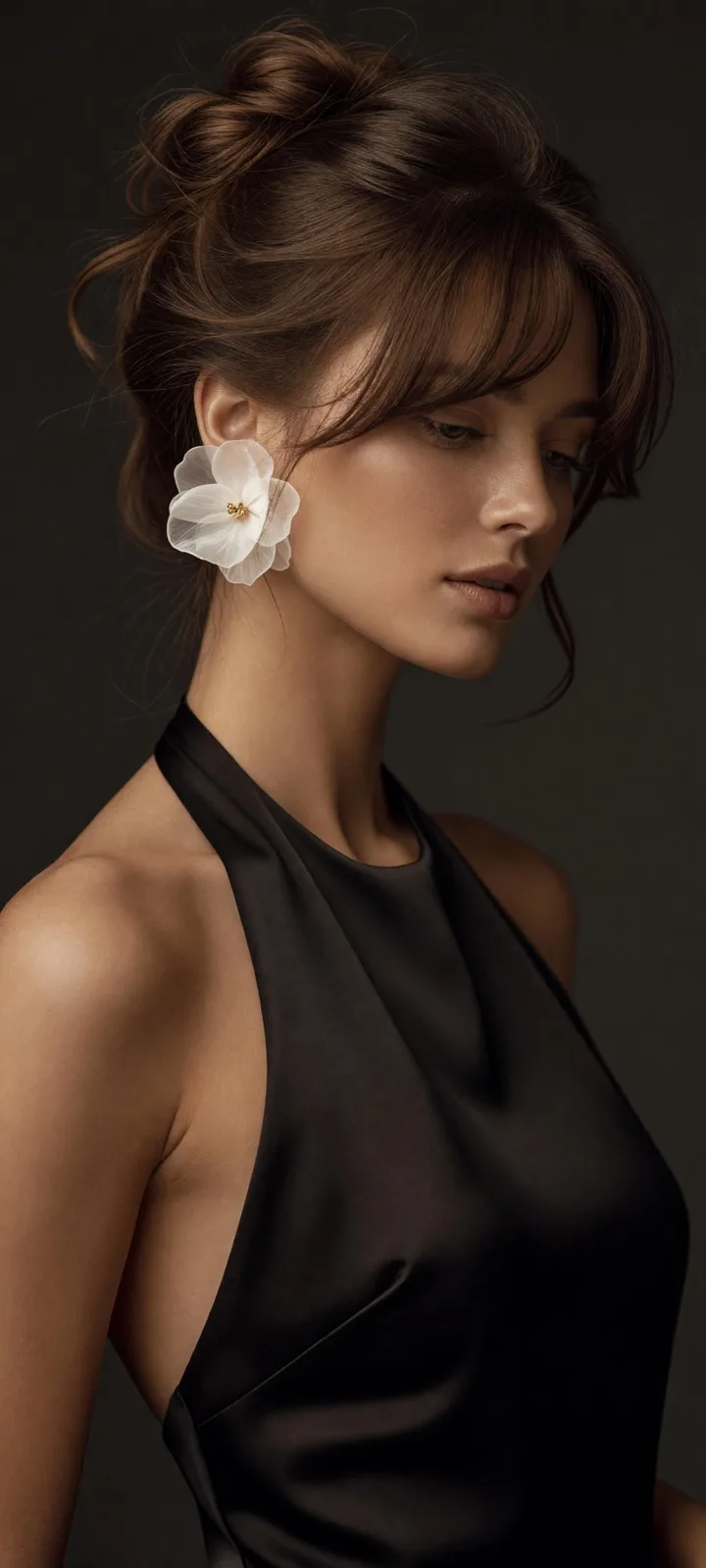High fashion portrait white flower earring — Sonra