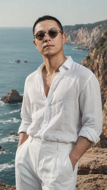 Korean minimalist luxury coastal summer portrait