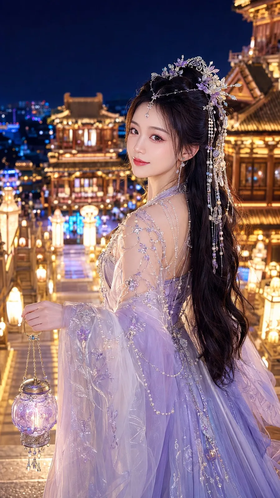 Oriental fantasy xianxia female night portrait poster — After