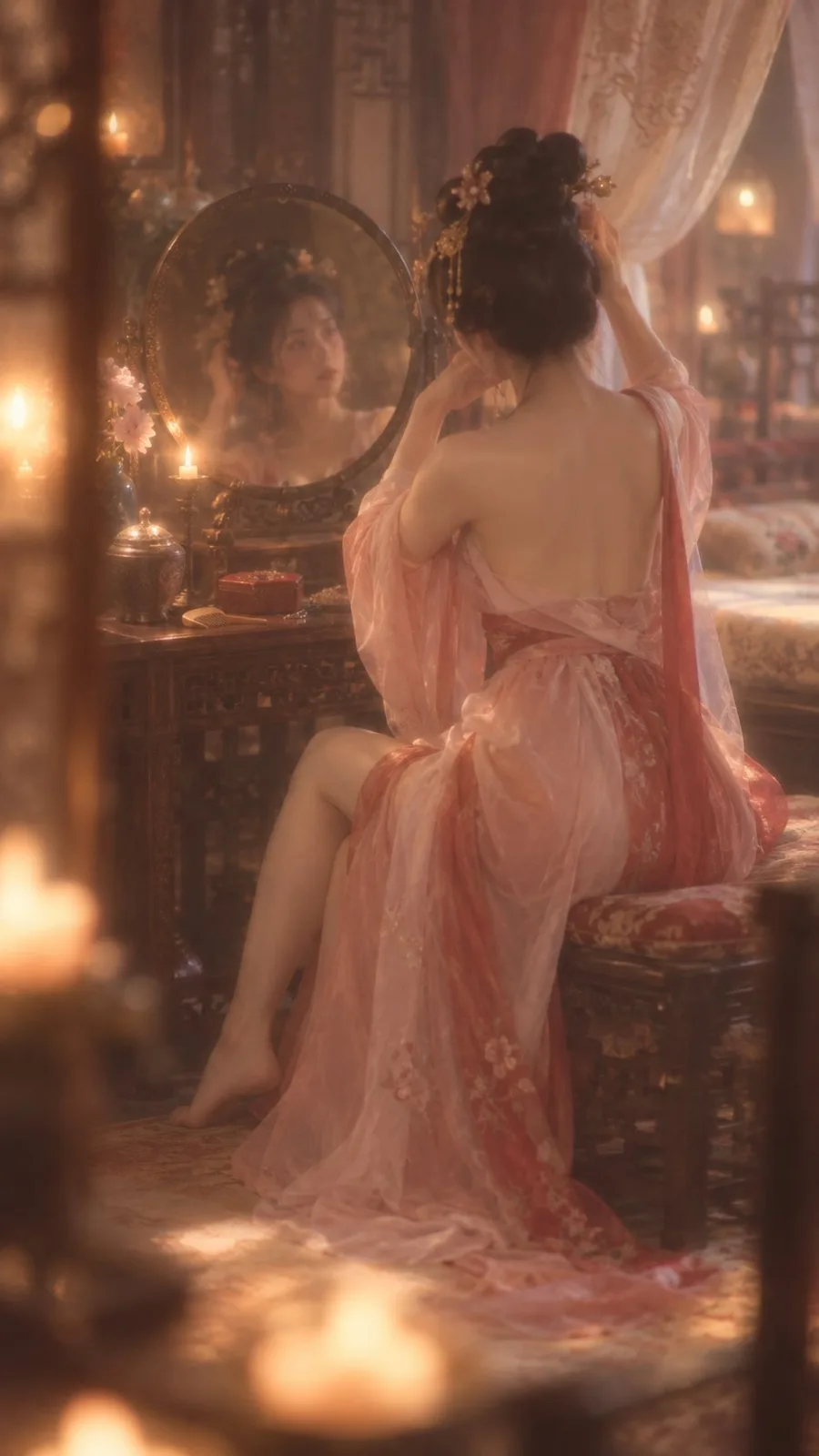 Tang dynasty boudoir vanity hanfu woman — Sonra