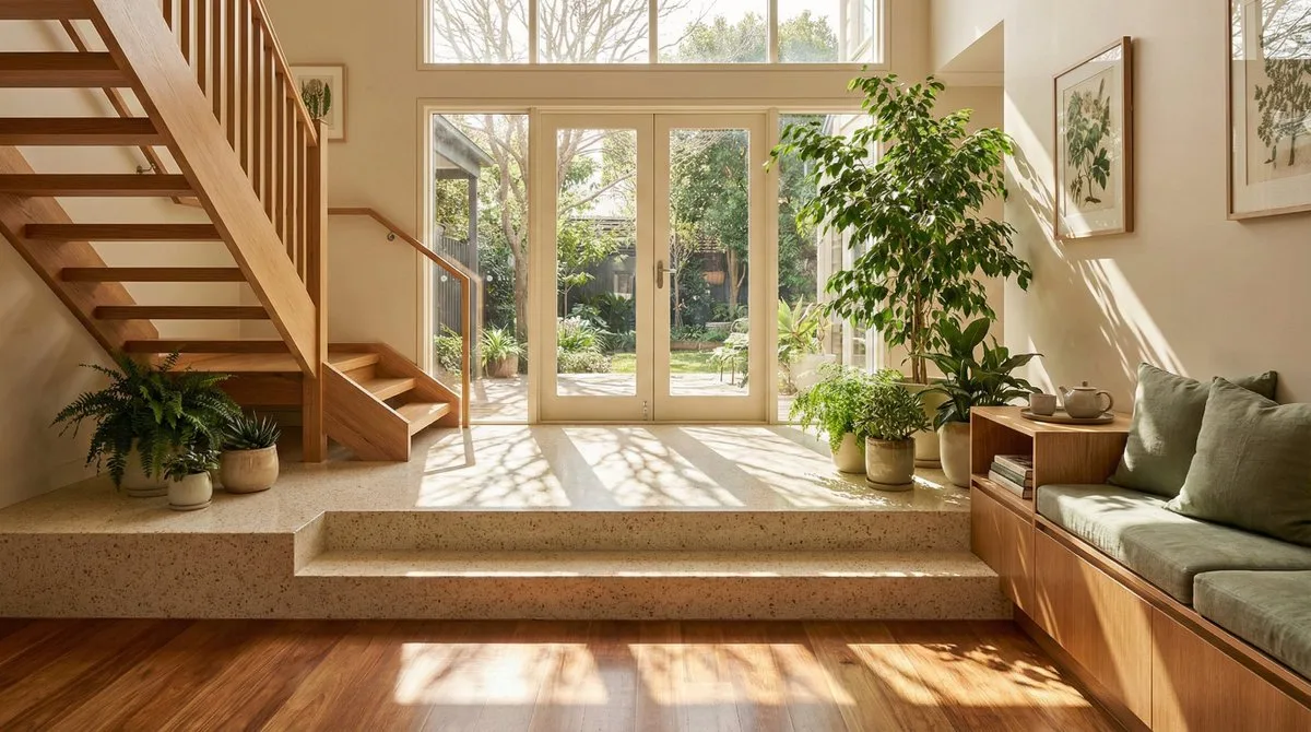 Sun drenched minimalist entryway — Sonra