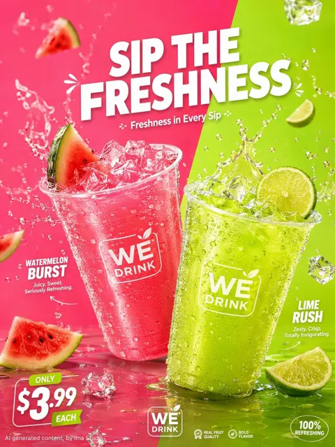 We drink watermelon lime beverage poster