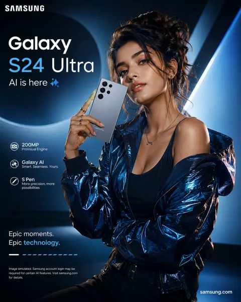 Premium smartphone advertising poster fashion model