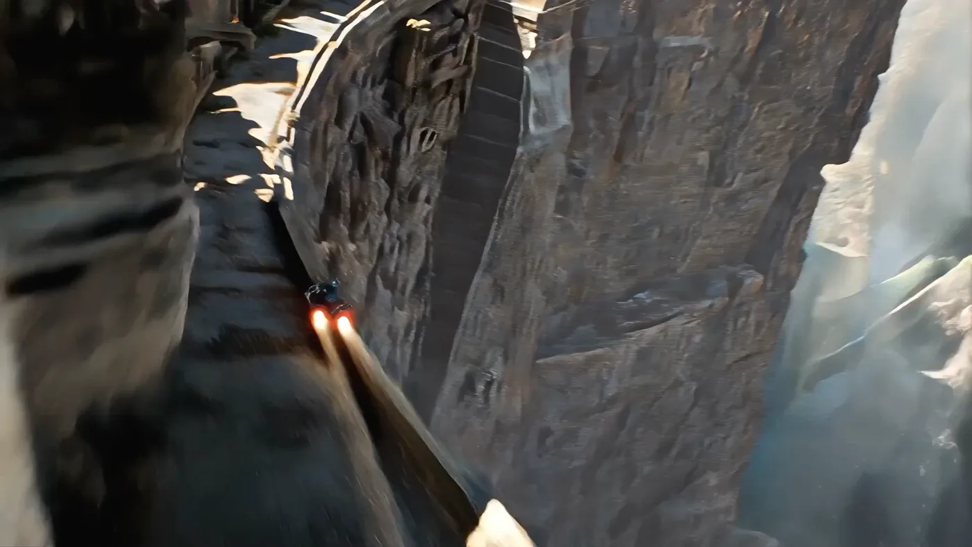 Ancient cliff city speeder chase — Sonra