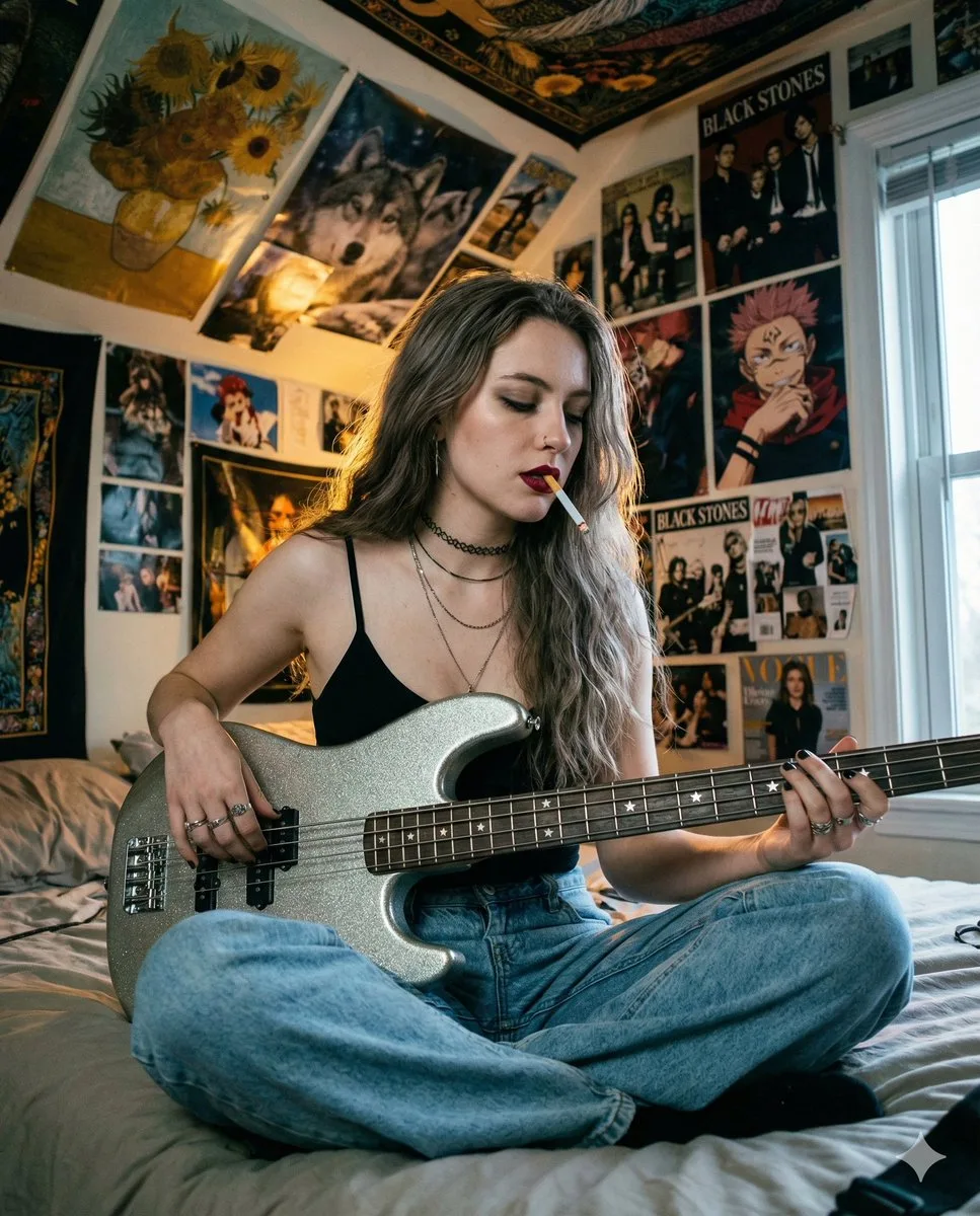 Dim bedroom bass rock girl — Sonra