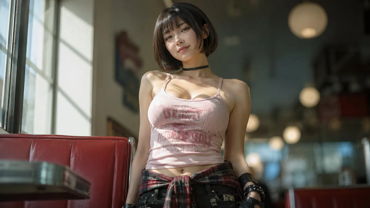 Retro american diner japanese punk girl portrait — After