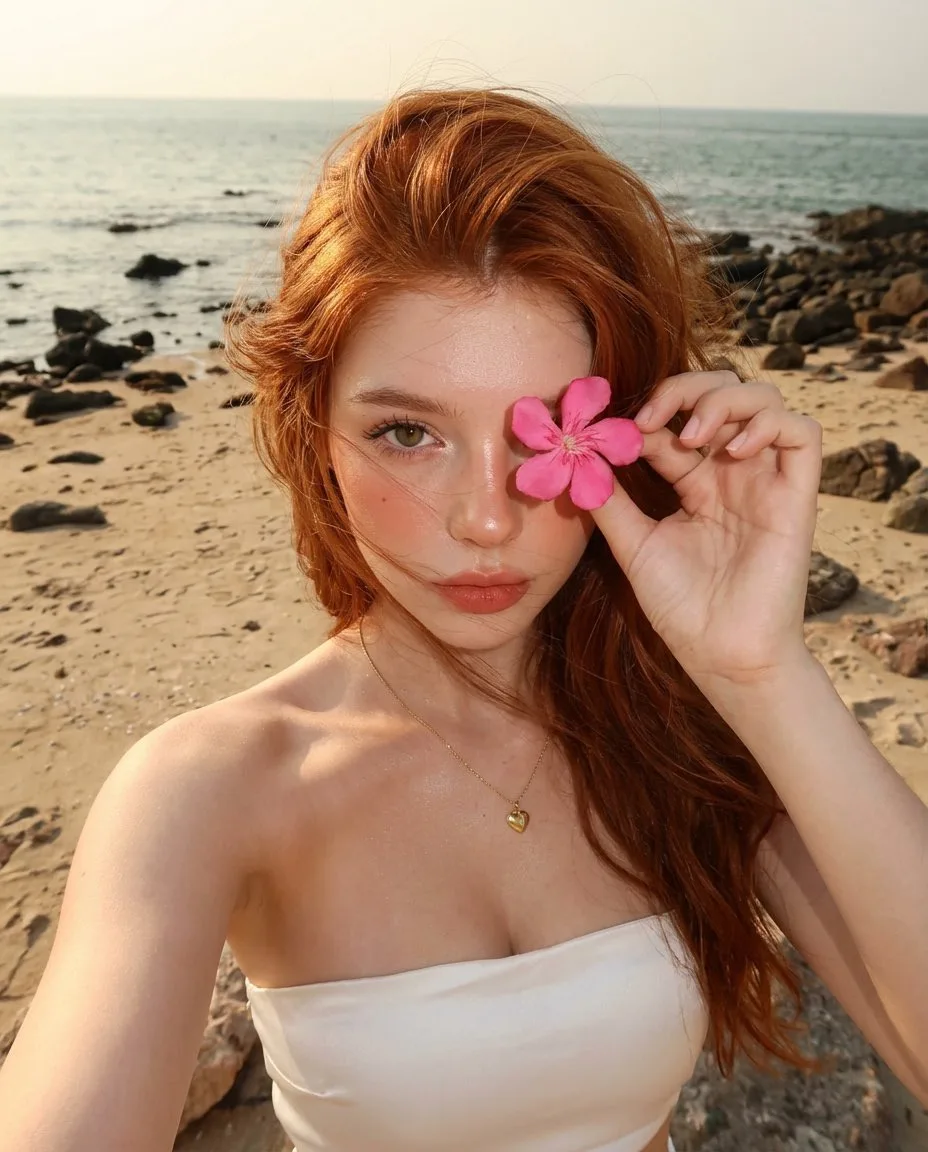 Sunset beach redhead selfie — After