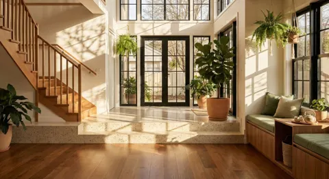 Sun dappled split level foyer