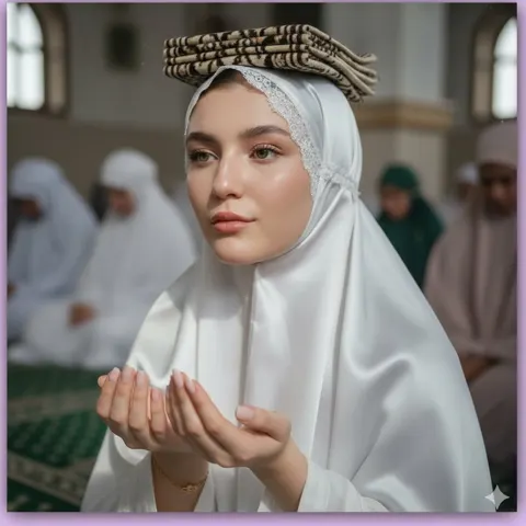 Ramadan mosque white veil closeup