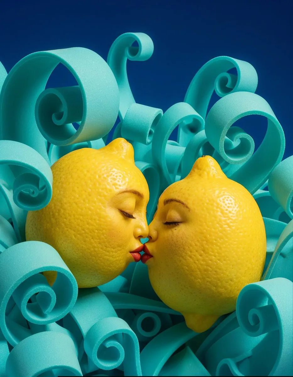 Surreal pop art kissing lemons — Sonra
